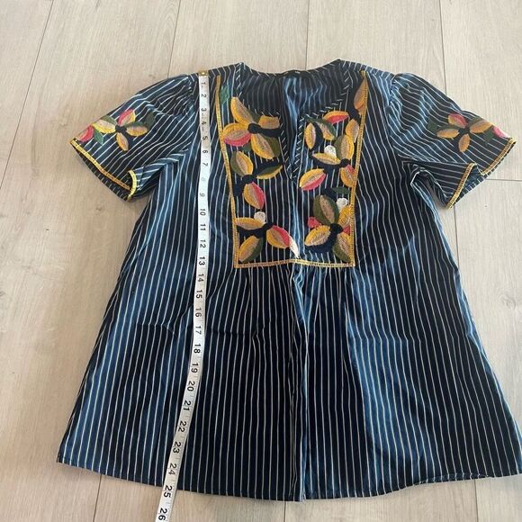 Madewell Fable Cotton Blue Stripe Floral Embroidered Top Size xs - Picture 2 of 9